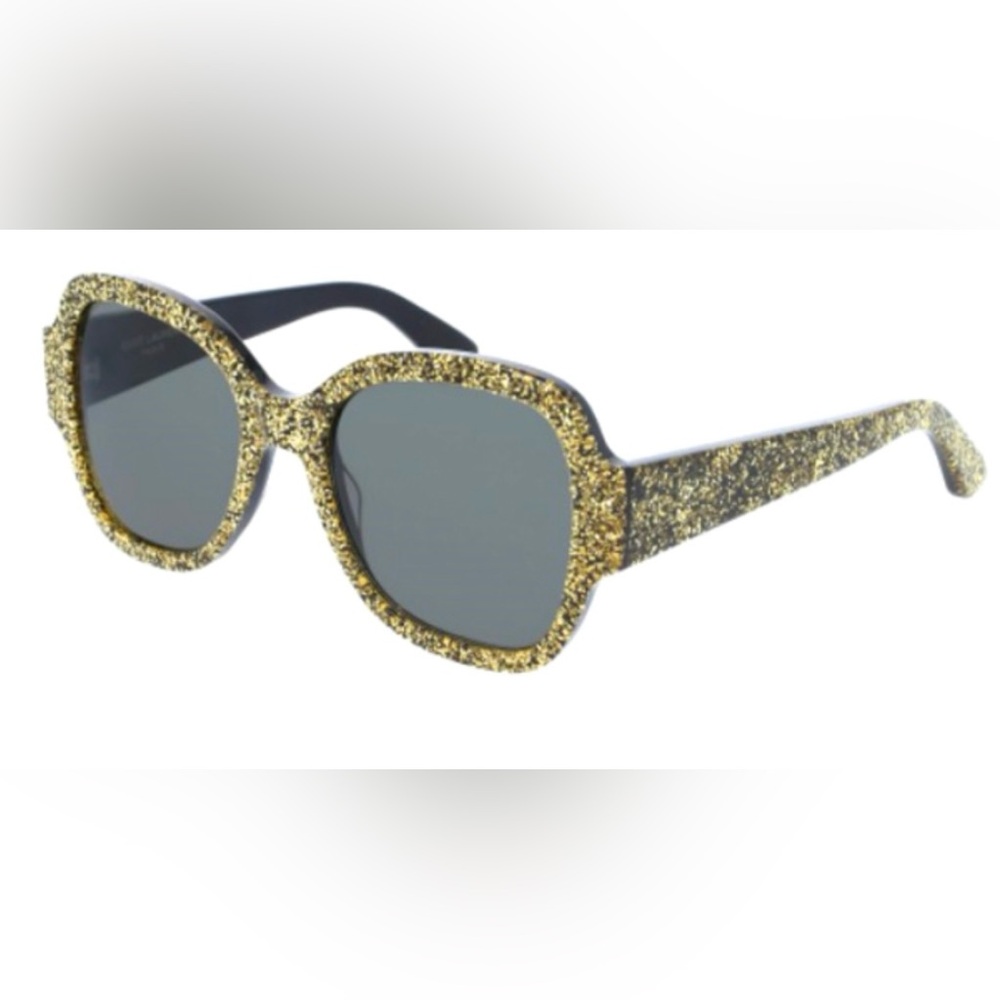 New Saint Laurent Gold Glitter Butterfly Frame Sunglasses - Picture 6 of 10